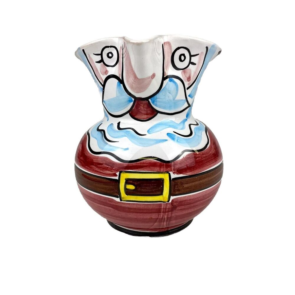 Deruta Italian Pottery Pitcher Hand Painted Santa Claus Christmas Holiday Gift